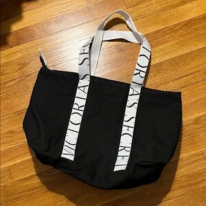 Victoria's Secret Black Tote with White Logo Straps